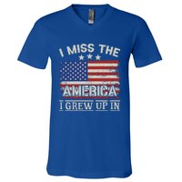 I Miss The America I Grew Up In Vintage American Usa Flag Gift V-Neck T-Shirt