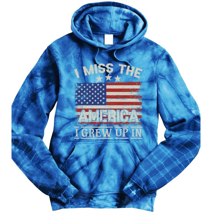 I Miss The America I Grew Up In Vintage American Usa Flag Gift Tie Dye Hoodie