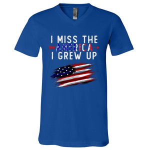 I Miss The America I Grew Up In Distress American Flag V-Neck T-Shirt