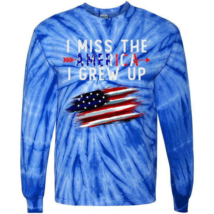 I Miss The America I Grew Up In Distress American Flag Tie-Dye Long Sleeve Shirt