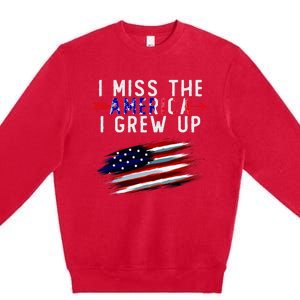 I Miss The America I Grew Up In Distress American Flag Premium Crewneck Sweatshirt