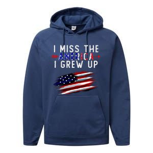 I Miss The America I Grew Up In Distress American Flag Performance Fleece Hoodie