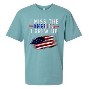 I Miss The America I Grew Up In Distress American Flag Sueded Cloud Jersey T-Shirt