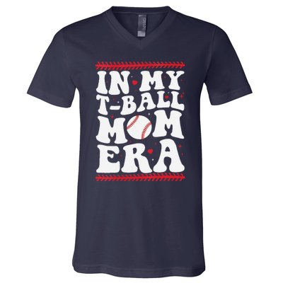 In My T Ball Mom Era Groovy Funny Ball Mom Mothers Day V-Neck T-Shirt