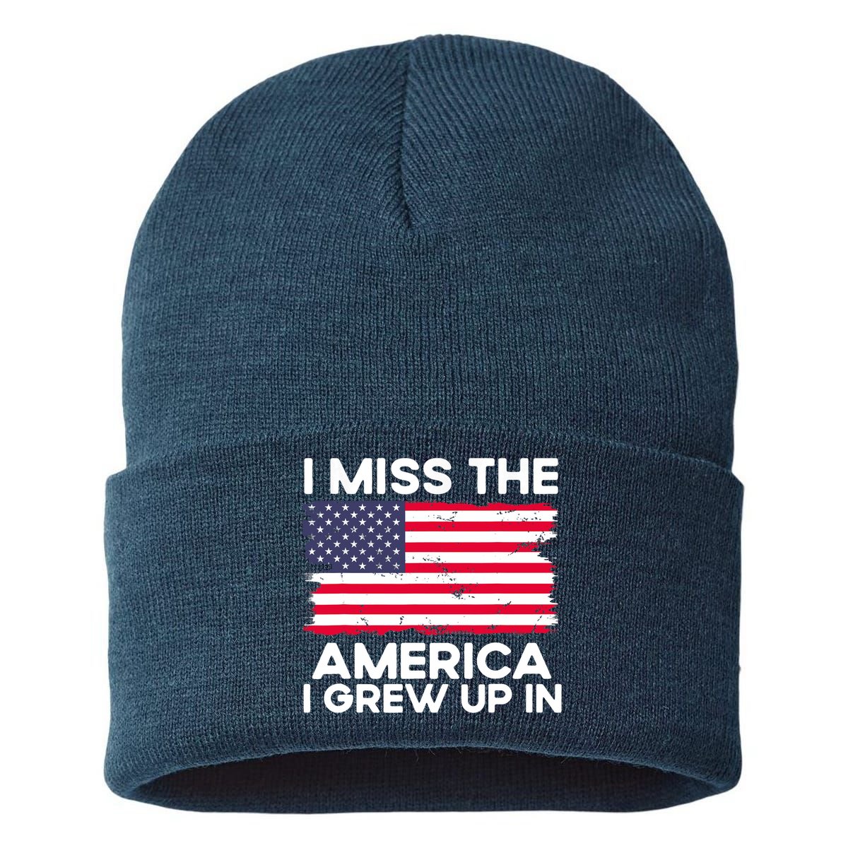 I Miss The America I Grew Up In American Usa Flag Vintage Sustainable Knit Beanie