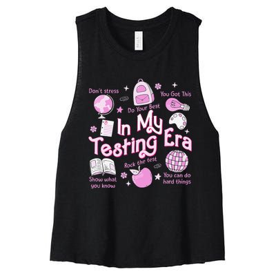 In My Testing Era Teachers Student Rock The Test Testing Day Women's Racerback Cropped Tank