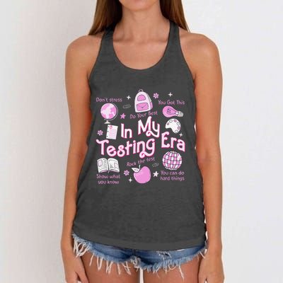 In My Testing Era Teachers Student Rock The Test Testing Day Women's Knotted Racerback Tank