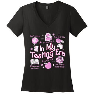 In My Testing Era Teachers Student Rock The Test Testing Day Women's V-Neck T-Shirt