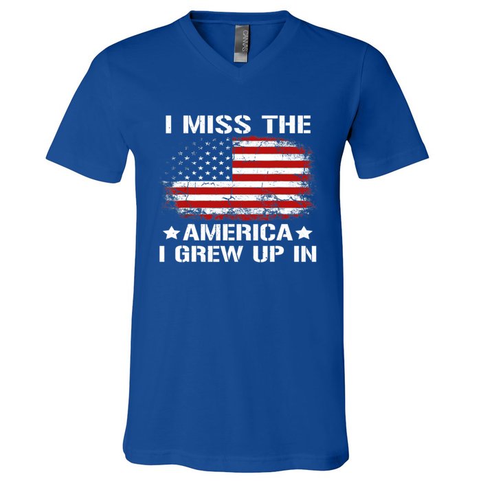 I Miss The America I Grew Up In American Flag Vintage Gift V-Neck T-Shirt