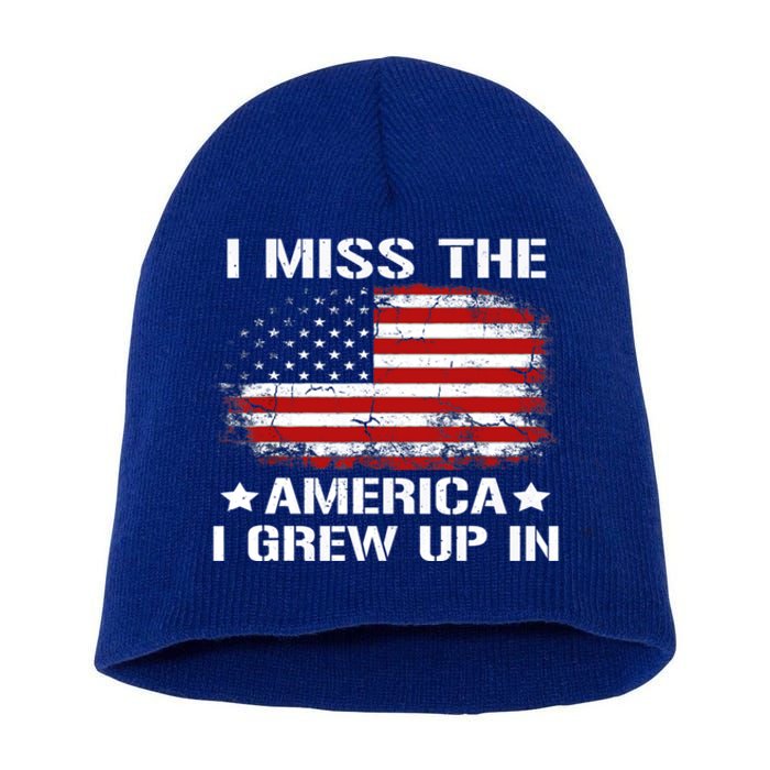 I Miss The America I Grew Up In American Flag Vintage Gift Short Acrylic Beanie