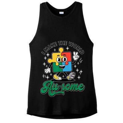 I Make The World Au-Some Autism Puzzle Boy Support Ladies PosiCharge Tri-Blend Wicking Tank