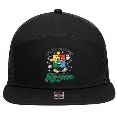I Make The World Au-Some Autism Puzzle Boy Support 7 Panel Mesh Trucker Snapback Hat