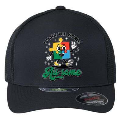 I Make The World Au-Some Autism Puzzle Boy Support Flexfit Unipanel Trucker Cap