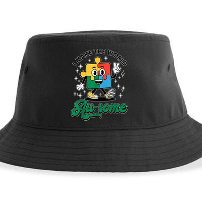I Make The World Au-Some Autism Puzzle Boy Support Sustainable Bucket Hat