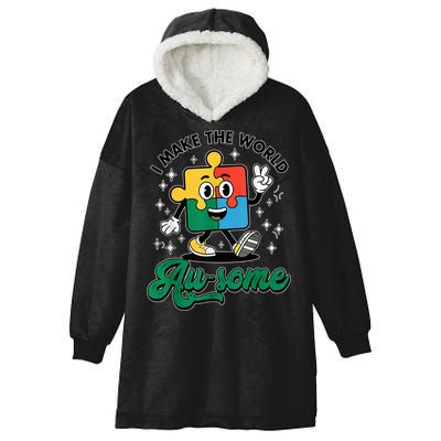 I Make The World Au-Some Autism Puzzle Boy Support Hooded Wearable Blanket