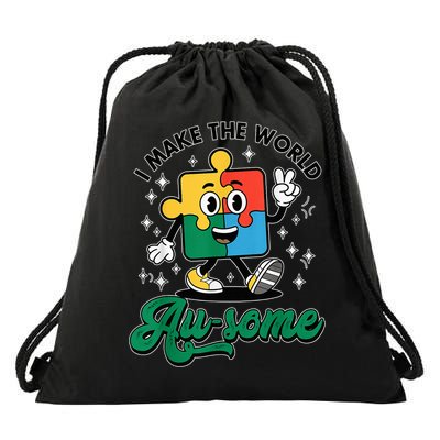 I Make The World Au-Some Autism Puzzle Boy Support Drawstring Bag
