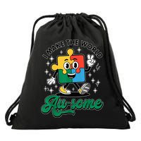 I Make The World Au-Some Autism Puzzle Boy Support Drawstring Bag