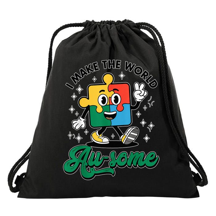 I Make The World Au-Some Autism Puzzle Boy Support Drawstring Bag