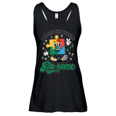 I Make The World Au-Some Autism Puzzle Boy Support Ladies Essential Flowy Tank