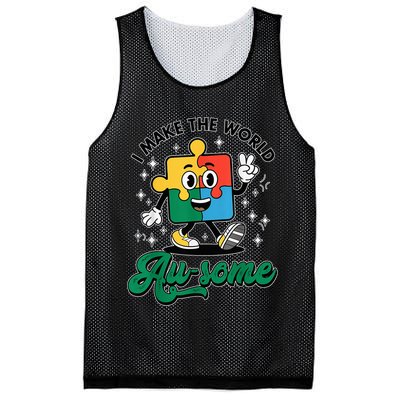 I Make The World Au-Some Autism Puzzle Boy Support Mesh Reversible Basketball Jersey Tank