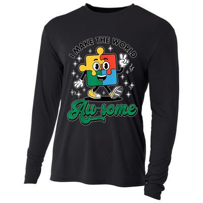 I Make The World Au-Some Autism Puzzle Boy Support Cooling Performance Long Sleeve Crew