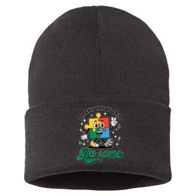I Make The World Au-Some Autism Puzzle Boy Support Sustainable Knit Beanie
