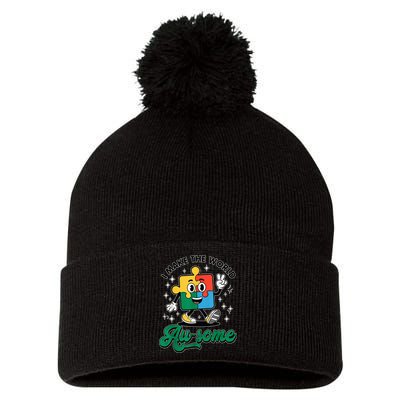 I Make The World Au-Some Autism Puzzle Boy Support Pom Pom 12in Knit Beanie