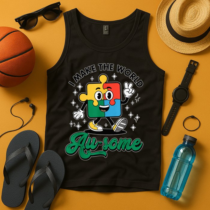 I Make The World Au-Some Autism Puzzle Boy Support Tank Top