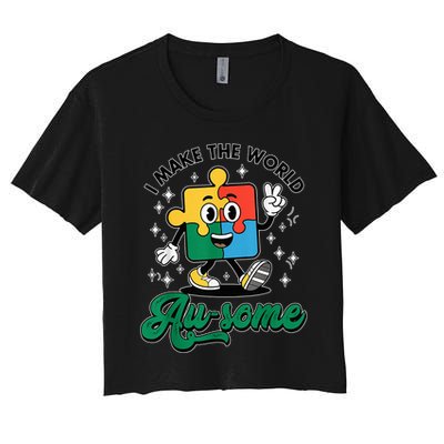 I Make The World Au-Some Autism Puzzle Boy Support Crop Top
