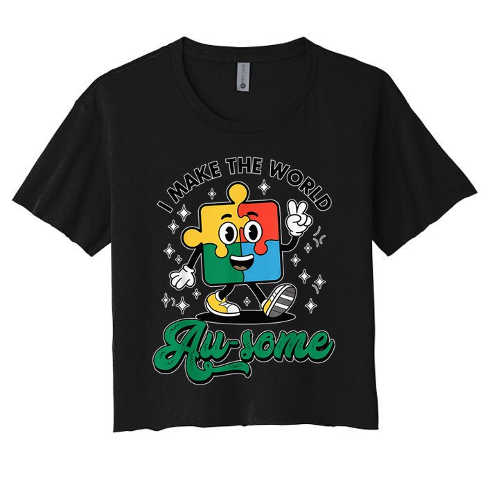 I Make The World Au-Some Autism Puzzle Boy Support Crop Top