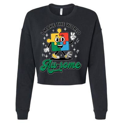 I Make The World Au-Some Autism Puzzle Boy Support Cropped Pullover Crew