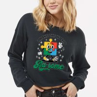 I Make The World Au-Some Autism Puzzle Boy Support Cropped Pullover Crew