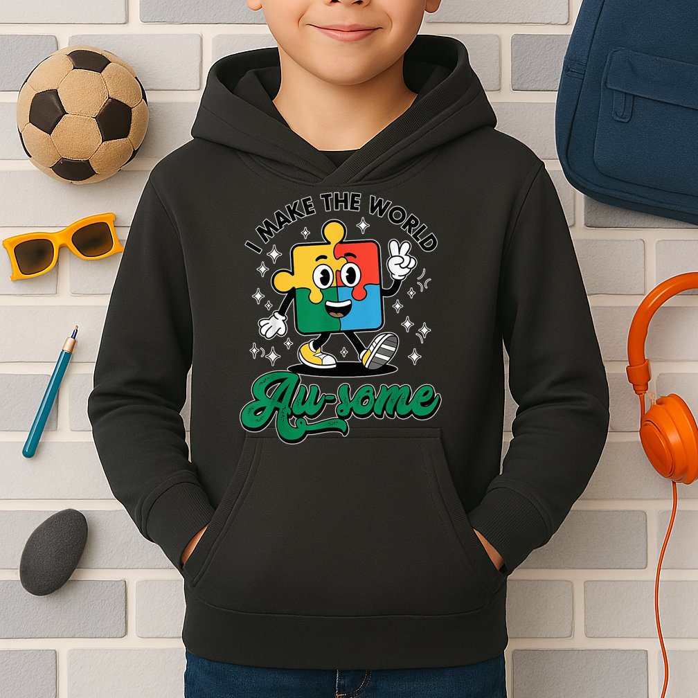 I Make The World Au-Some Autism Puzzle Boy Support Kids Hoodie