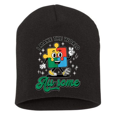 I Make The World Au-Some Autism Puzzle Boy Support Short Acrylic Beanie