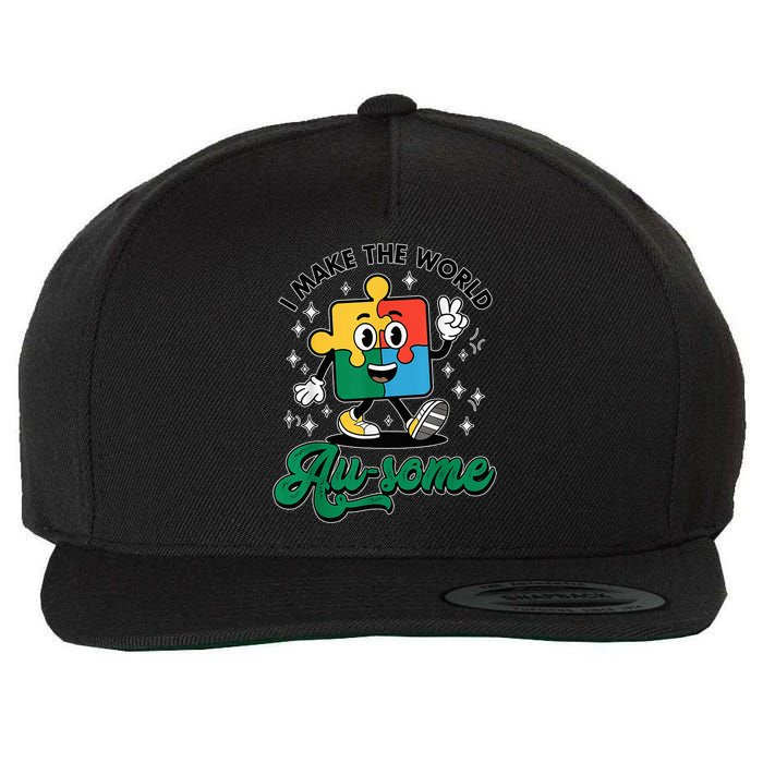 I Make The World Au-Some Autism Puzzle Boy Support Wool Snapback Cap