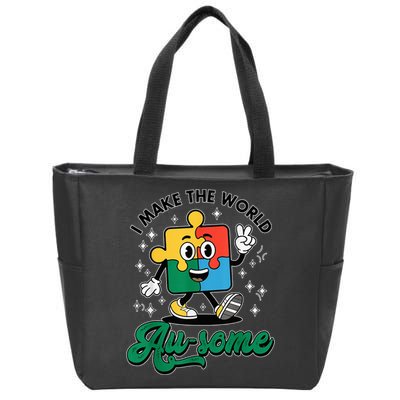 I Make The World Au-Some Autism Puzzle Boy Support Zip Tote Bag