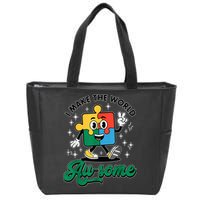 I Make The World Au-Some Autism Puzzle Boy Support Zip Tote Bag