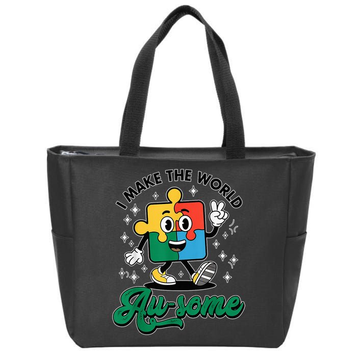 I Make The World Au-Some Autism Puzzle Boy Support Zip Tote Bag