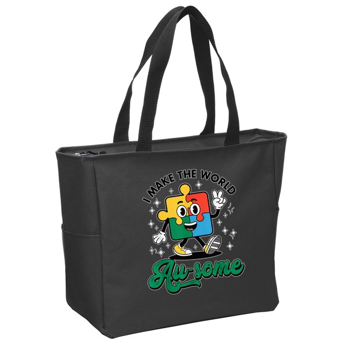 I Make The World Au-Some Autism Puzzle Boy Support Zip Tote Bag