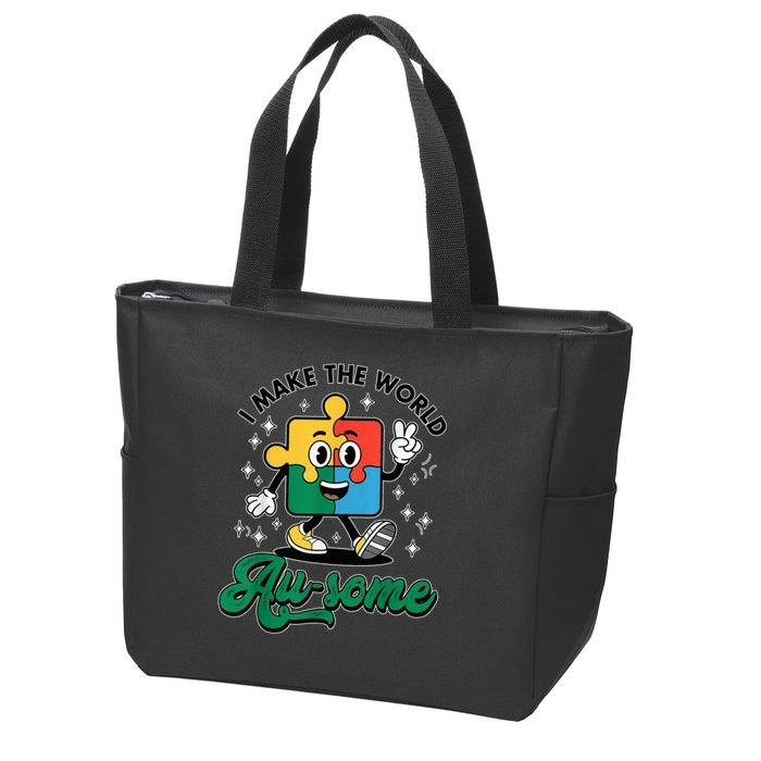I Make The World Au-Some Autism Puzzle Boy Support Zip Tote Bag