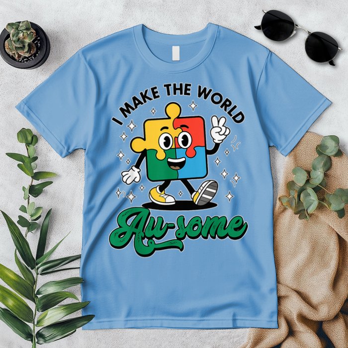 I Make The World Au-Some Autism Puzzle Boy Support Premium T-Shirt