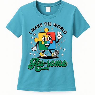 I Make The World Au-Some Autism Puzzle Boy Support Womens T-Shirt