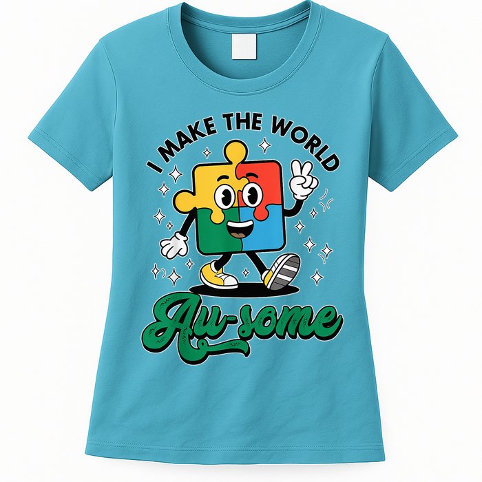 I Make The World Au-Some Autism Puzzle Boy Support Womens T-Shirt