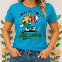 I Make The World Au-Some Autism Puzzle Boy Support Womens T-Shirt