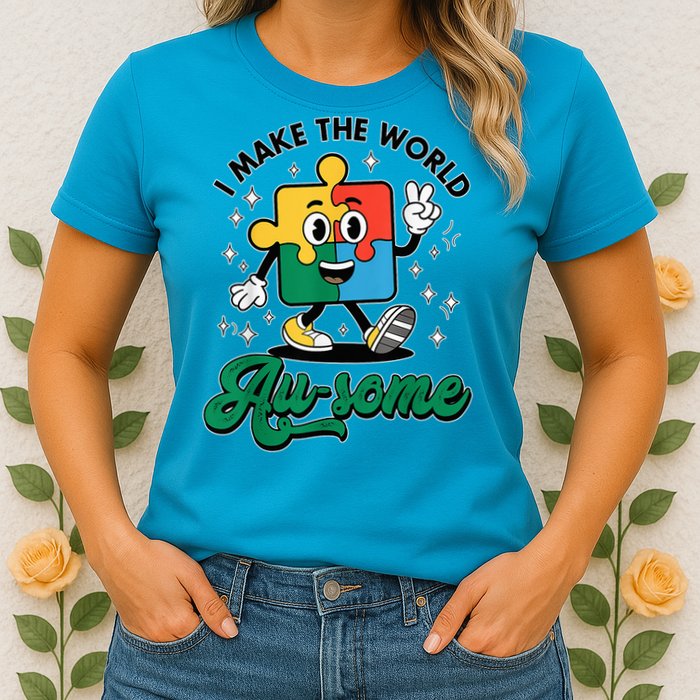 I Make The World Au-Some Autism Puzzle Boy Support Womens T-Shirt