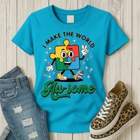 I Make The World Au-Some Autism Puzzle Boy Support Womens T-Shirt