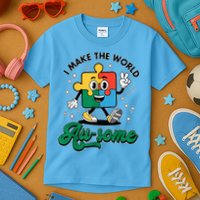 I Make The World Au-Some Autism Puzzle Boy Support Kids T-Shirt