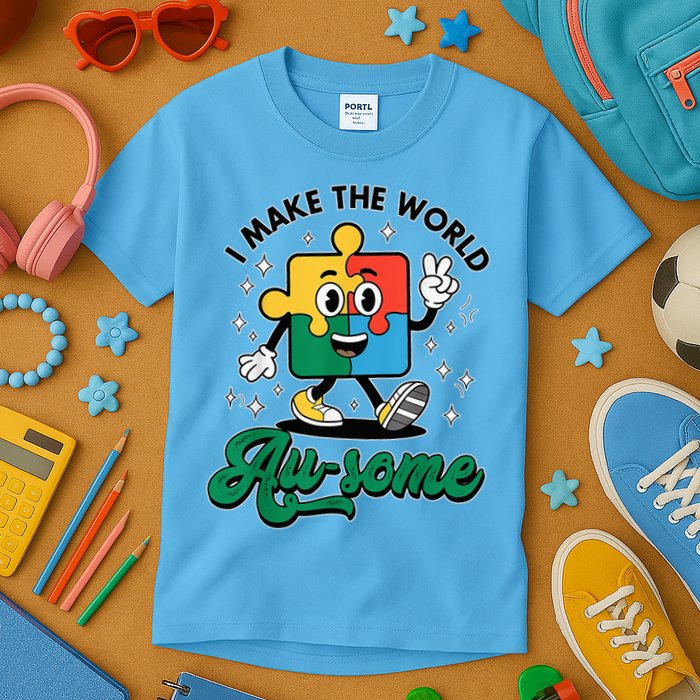 I Make The World Au-Some Autism Puzzle Boy Support Kids T-Shirt