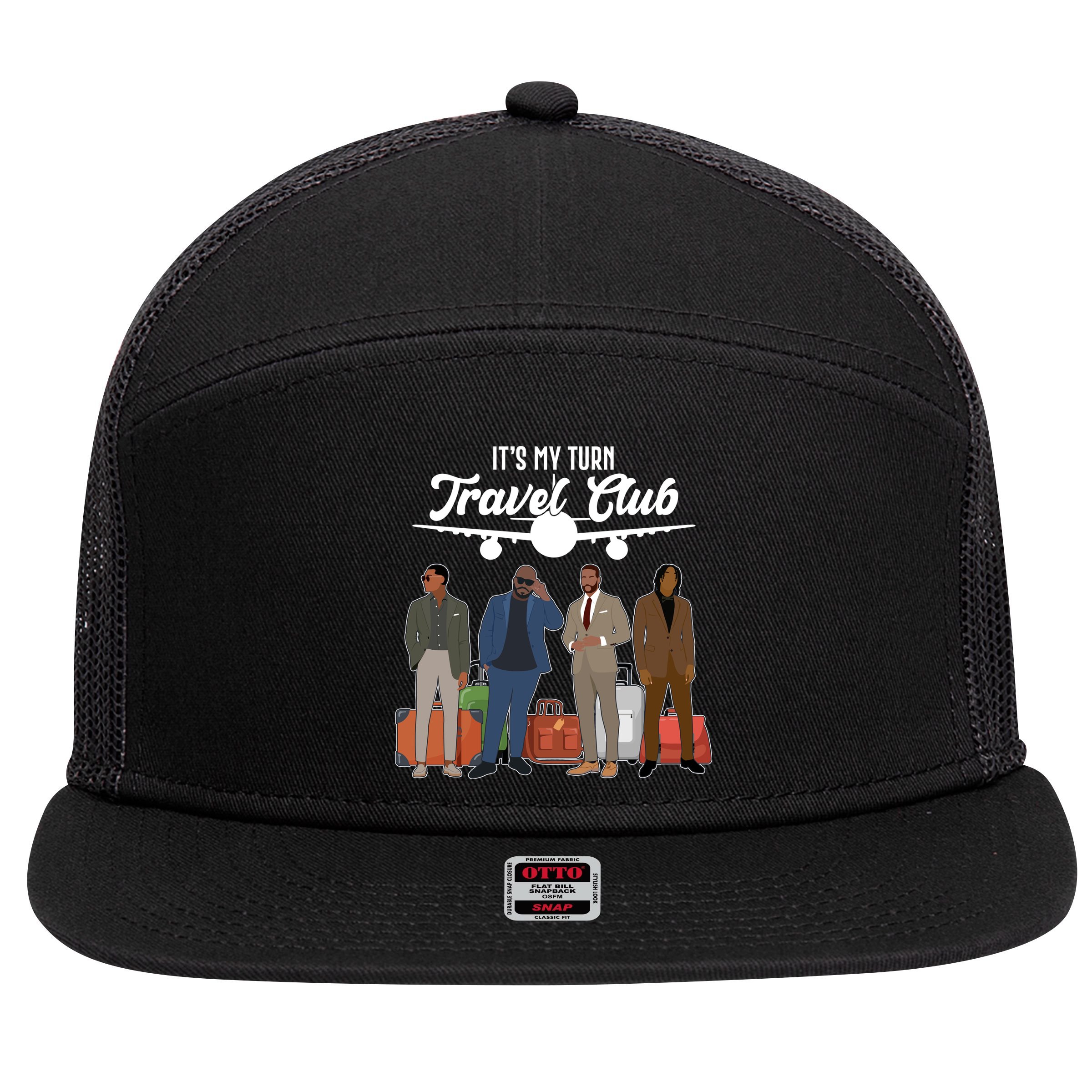 It's My Turn Travel Club Traveling Black African American Men 7 Panel Mesh Trucker Snapback Hat
