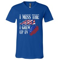 I Miss The America I Grew Up In Distress American Flag Cute Gift V-Neck T-Shirt